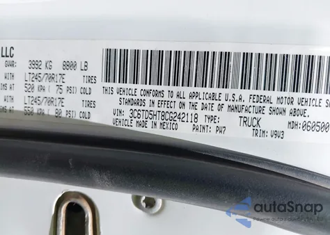 2012 Ram 2500 St z USA, uszkodzony, nr VIN 3C6TD5HT8CG242118